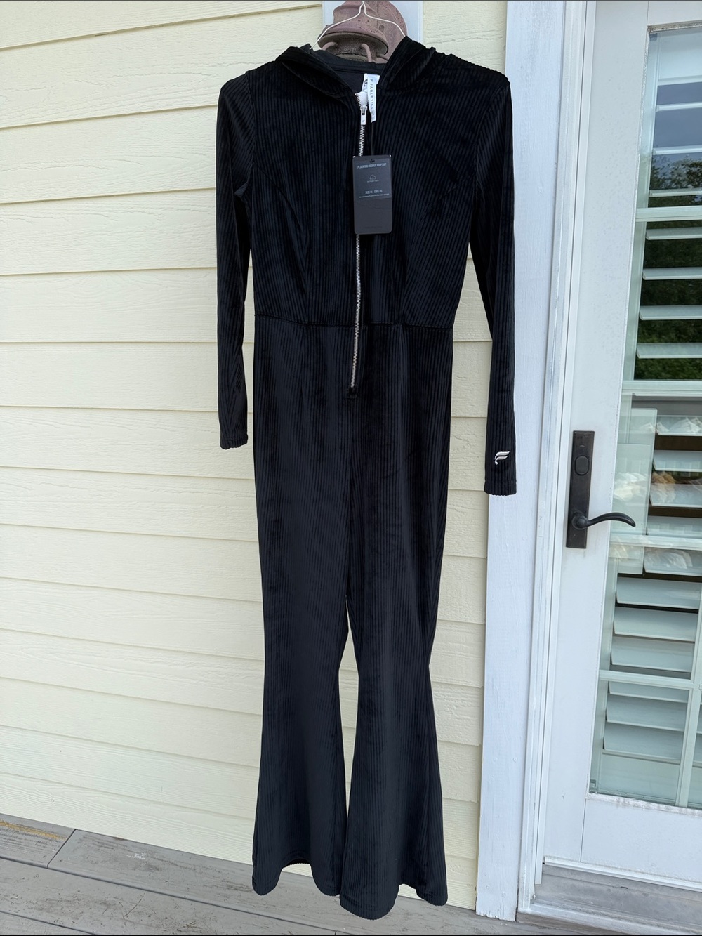 Fabletics Plush Rib Hooded Jumpsuit NWT size M; black